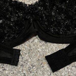 Black sequence and beaded strapless bra